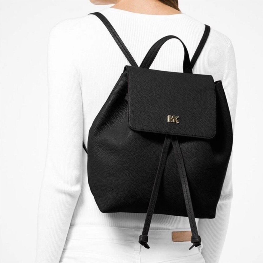Michael Kors Junie Flap Black Leather‎ Backpack